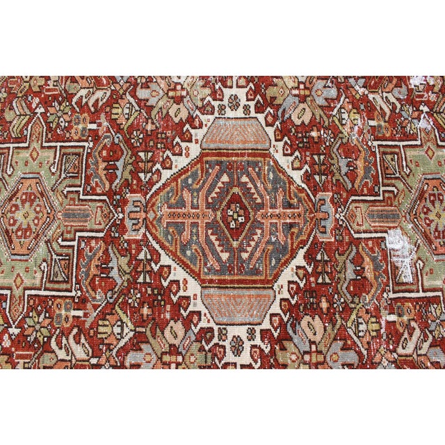 Textile Antique Persian Heriz Rug Featuring Geometric Medallion Design in Rust and Ivory 4'8 X 6'2 For Sale - Image 7 of 13