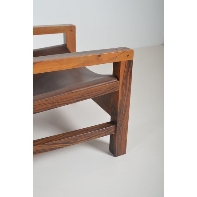 Animal Skin French Armchairs in Olive Wood and Saddle Leather, 1970s, Set of 2 For Sale - Image 7 of 16