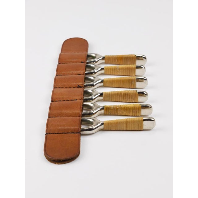 #3679 Corn Cob Skewers Forks with Leather Holder attributed to Carl Auböck, Vienna, Austria, 1930s, Set of 7 For Sale - Image 6 of 10