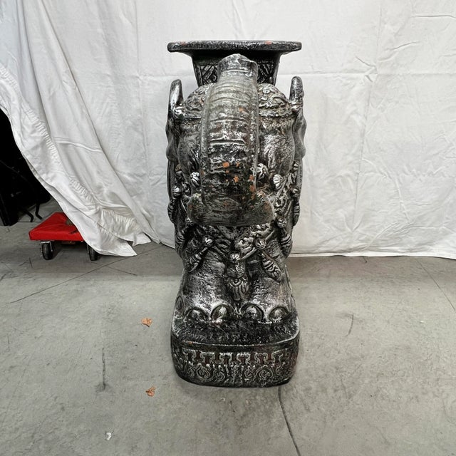 Gray Vintage Chinoiserie Elephant Plant Stand / Drinks Table For Sale - Image 8 of 10
