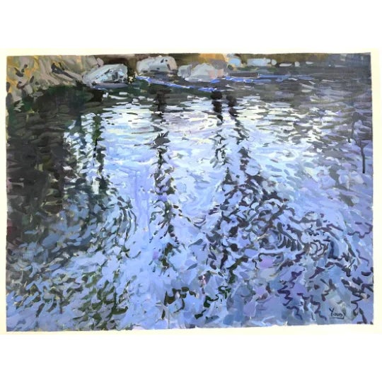 Impressionist "Moving Water" Contemporary Expressionist Landscape Painting on Paper by Bryan Young For Sale - Image 3 of 3