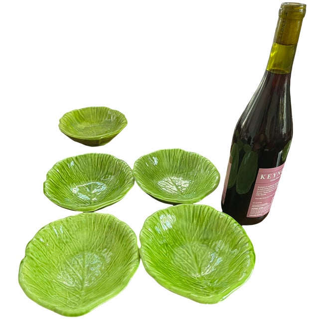 Vintage Green Cabbageware Bowls in the Style of Dodie Thayer, Palm Beach Regency Lettuce Ware - Set of 7 For Sale In Jacksonville, FL - Image 6 of 11