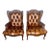 Pair of French Leather Tufted Wingback Chairs C. 1930 For Sale