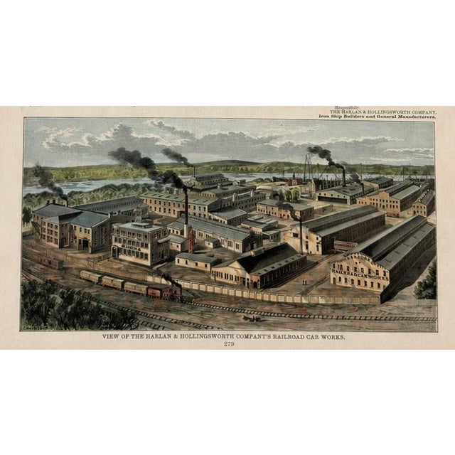 Harlan & Hollingsworth Shipbuilding & Railroad, Wilmington Riverfront Delaware – Antique Steel Engraving, 1890 For Sale - Image 4 of 5