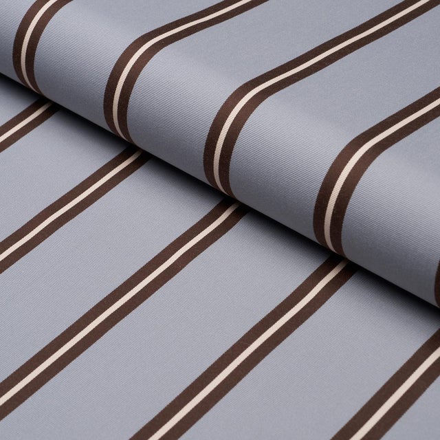 Schumacher Briony Stripe Fabric In Sky For Sale