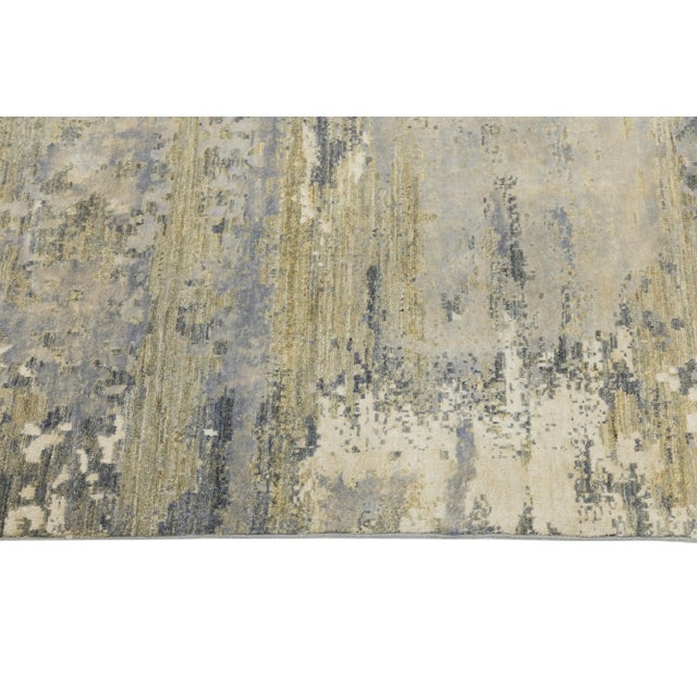 Contemporary Handmade Wool and Silk Rug in Beige With Abstract Design For Sale - Image 4 of 10