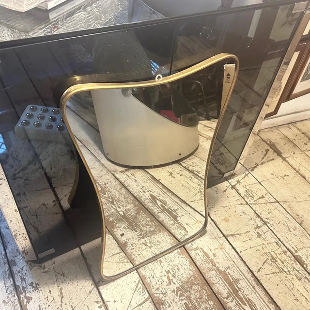 Brass 1950s Gio Ponti Style Mid-Century Modern Brass Biscuit Shaped Wall Mirror For Sale - Image 8 of 13