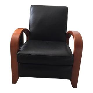 Restoration Hardware Black Pebbled Leather Reclining Arm Chair For Sale
