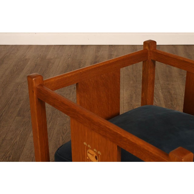 Stickley Mission Harvey Ellis Pair Of Inlaid Cube Chairs For Sale - Image 12 of 18