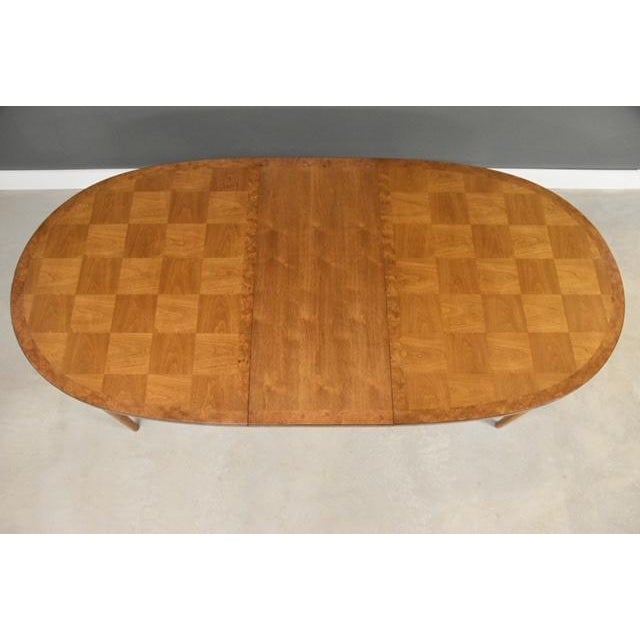 Thomasville 1960s Parque 68”-104” Walnut and Burl Oval Dining Table For Sale - Image 4 of 10