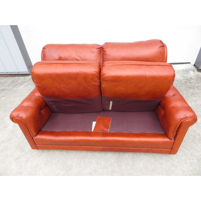 Vintage Genuine Leather 2 Seater Sofa Loveseat W/ Footstool Ottoman Bench ~ MCM For Sale - Image 11 of 15