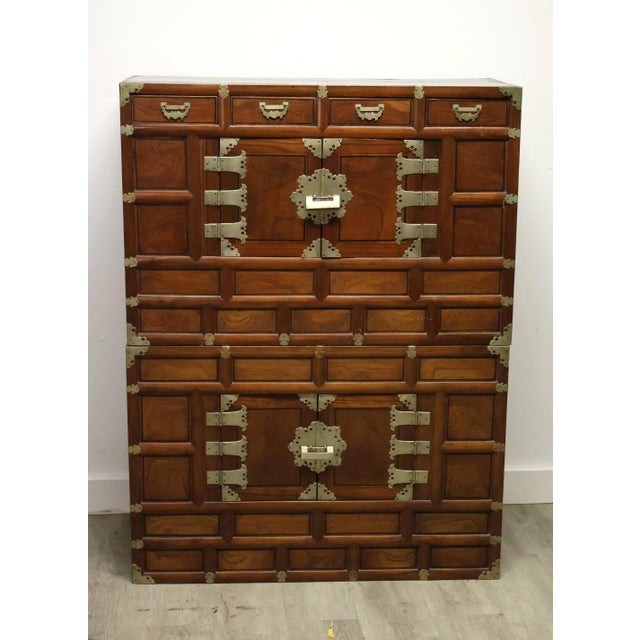 Antique Korean Elmwood Stacking Chest With Brass Fittings, Late Joseon Dynasty, Circa 1890–1910 For Sale - Image 11 of 12
