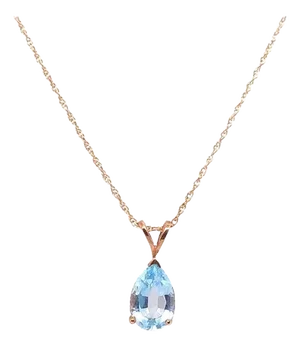 14 Karat Yellow Gold Freeform Necklace With One Pear Blue Topaz Pendant $450