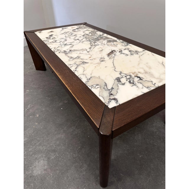 Large Belgian Oak Coffee Table with Breccia Marble Top, 1970s For Sale - Image 13 of 14