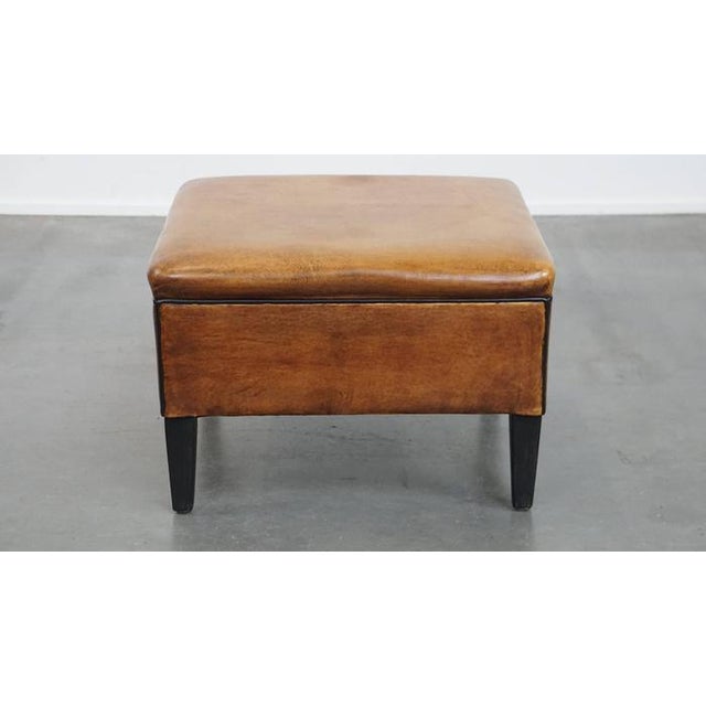 Square Sheepskin Ottoman with Black Piping For Sale - Image 5 of 10