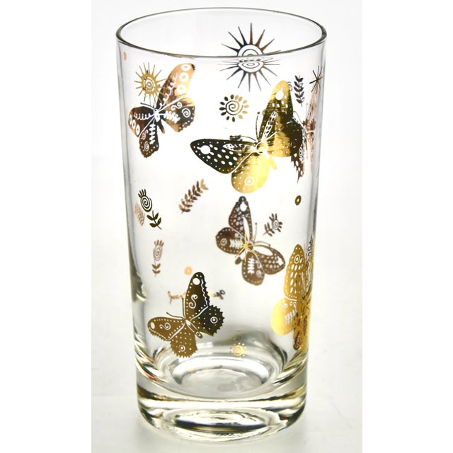 Georges Briard Mid 20th Century Georges Briard Gilded Butterfly Highballs & Caddy Set- 9 Pieces For Sale - Image 4 of 6