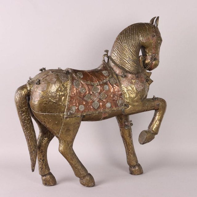 Horse Sculpture, Wood, Brass and Copper Sheet Metal For Sale - Image 3 of 11