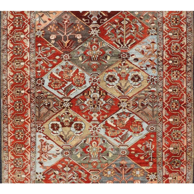Red Antique Persian Bakhitari Colorful Rug in All-Over Diamond Garden Design 5'0 X 8'0 For Sale - Image 8 of 12