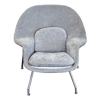 Mid-Century Modern Womb-Style Lounge Chair – Chrome & Gray Upholstery For Sale