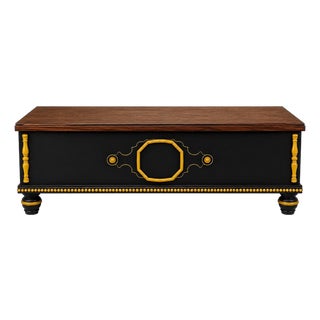 Mid 20th Century Matte Black & Canary Yellow Storage Cocktail Table With Old Chapel Satin Walnut Top For Sale