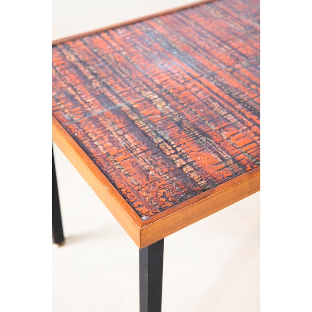 Black Oak Veneered Coffee Table with Abstract Enamelled Copper Plaquette, Italy, 1956 For Sale - Image 8 of 10
