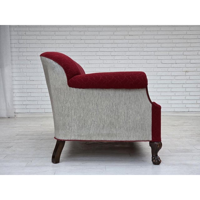Danish 3-Seater Sofa in Red and Light Grey Wool and Oak, 1950s For Sale - Image 12 of 18