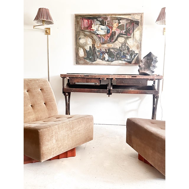 So extremely charming, heavy patina and surface marks. Designed by ‘Leiman Bros’ as an industrial work table likely...