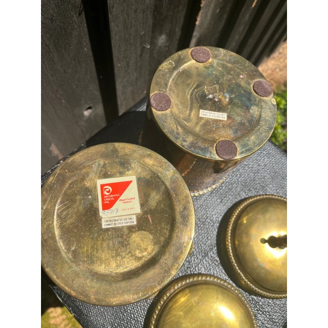 Mid 20th Century Brass Tassel and Rope Wrapped Canisters - a Pair For Sale - Image 4 of 6