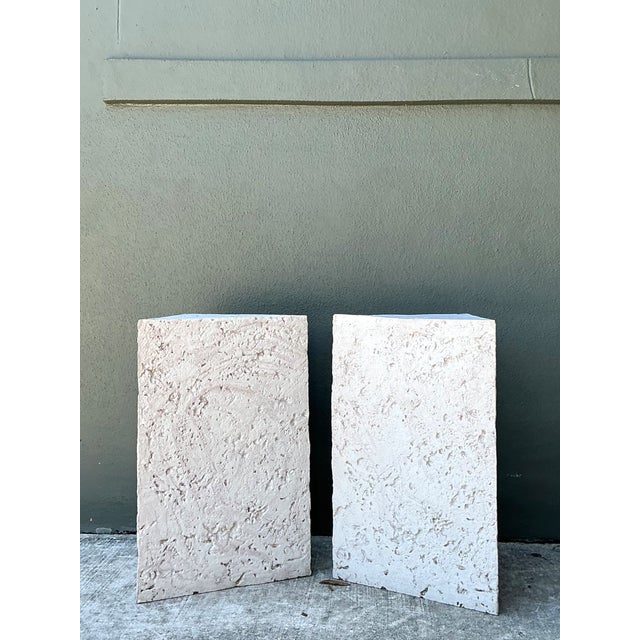 Mid-Century Modern Vintage Plaster Faux Coral Geometric Table Pedestals - Pair For Sale - Image 3 of 14