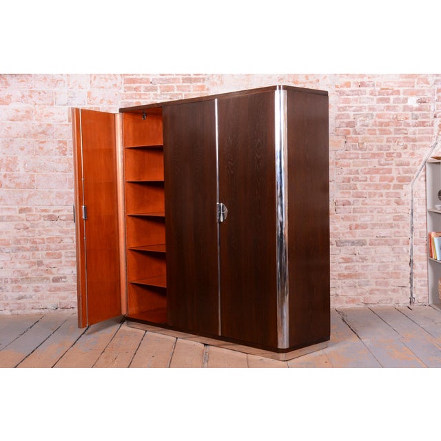 Bauhaus Wardrobe in Chrome, Steel, and Oak from Vichr a Spol, Czech, 1930s For Sale - Image 15 of 18