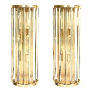 Mid-Century Hand-Blown Murano Glass Rod & Brass Sconces Signed Tosso Murano