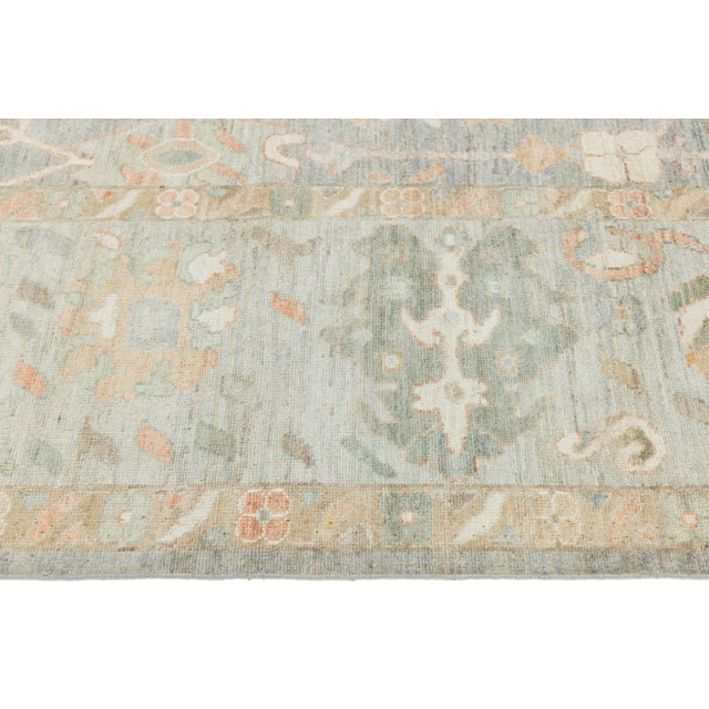 12x15 Hand-Knotted Modern Oushak Style Wool Area Rug – Muted Sage Floral Design For Sale - Image 4 of 10
