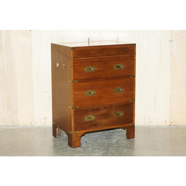 Stunning circa 1920 Mahogany, Military Campaign side table sides drawers unit which houses a drinks cabinet A very good...