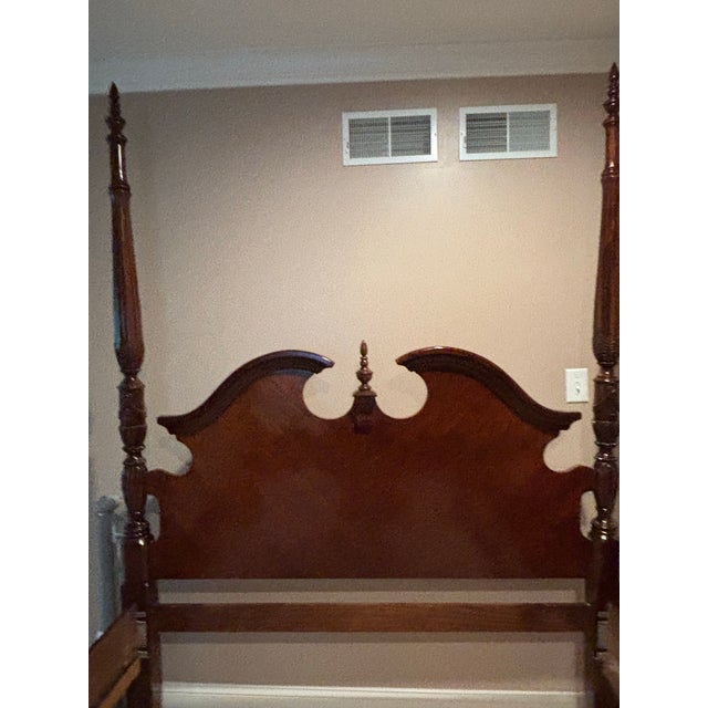 1990s Queen Cherry 4 Poster Rice Headboard /Frame With Stool For Sale - Image 9 of 9