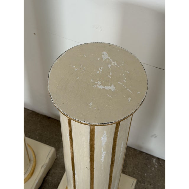 Wood 20th Century Gustavian Painted Pedestal Columns For Sale - Image 7 of 9