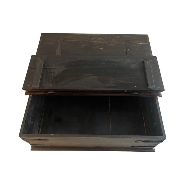 Farmhouse Rustic Solid Wood Trunk Coffee Table With Wrought-Iron Hinges, Square For Sale - Image 3 of 12
