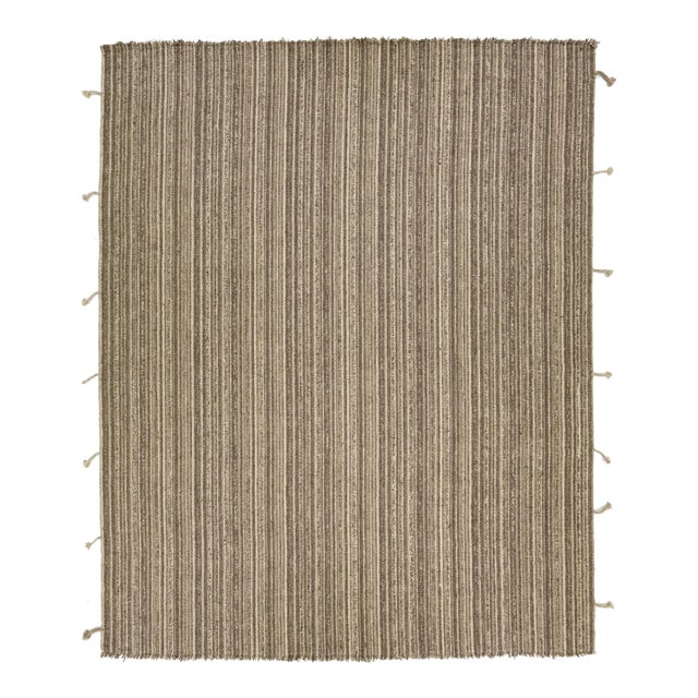 Modern Flaweave Wool Rug With Geometric Design in Earthy Tones For Sale