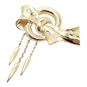 Vintage Christian Dior 18k Yellow Gold Diamond Pendulum Bow Brooch Pin
