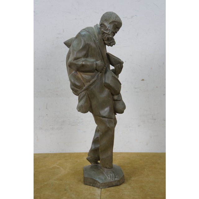 Vintage Carved Folk Art Tramp Hobo Barefoot Homeless Man Figurine 16" For Sale - Image 6 of 14