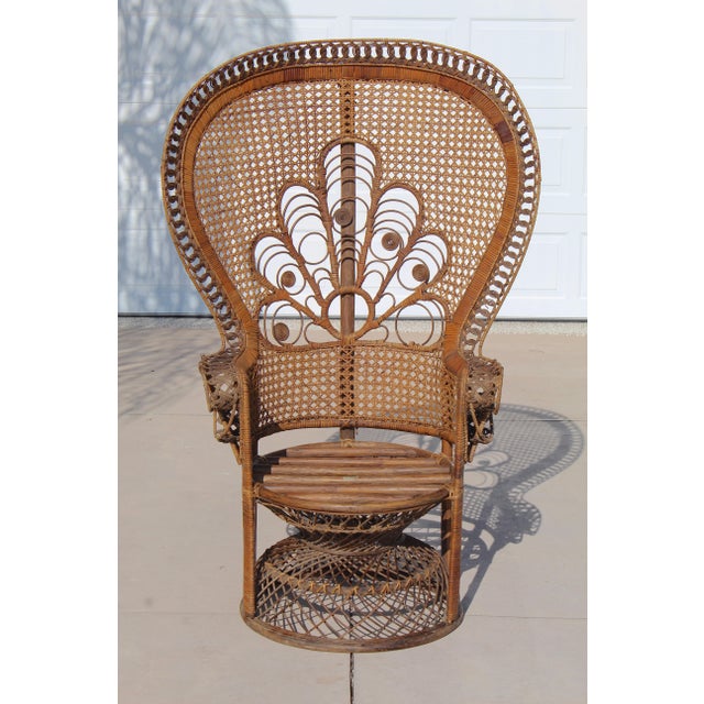 Vintage Thai Bohemian Wicker Peacock Chair With Cushion For Sale - Image 9 of 18
