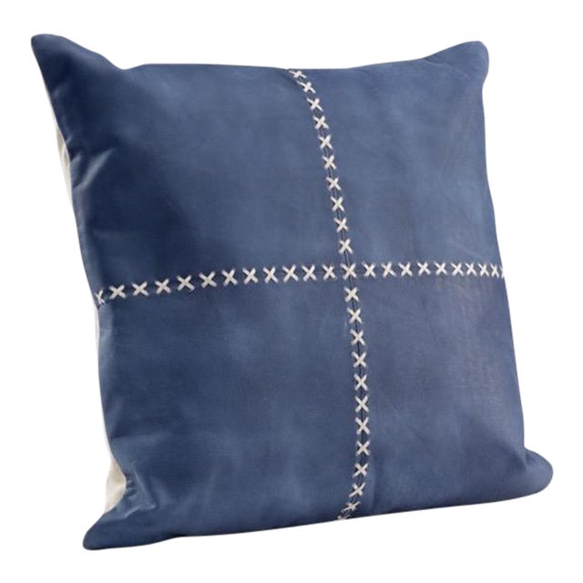 Wildwood Laredo Leather Pillow - Blue For Sale