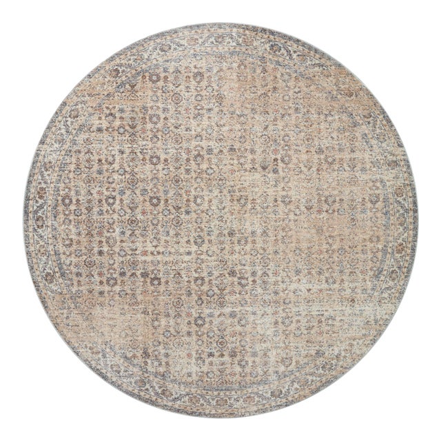 Angela Rose x Loloi Blake Rug Beige / Denim 7'-10" x 7'-10" Round Area Rug For Sale