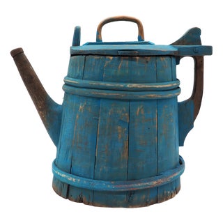Antique Swedish Handmade Blue Wooden Jug, 19th Century For Sale