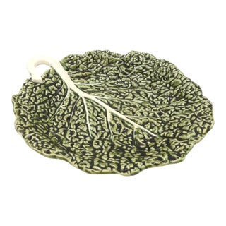 1970s Olfaire Green Cabbage Leaf 12" Plate / Serving Dish — Portugal Majolica For Sale