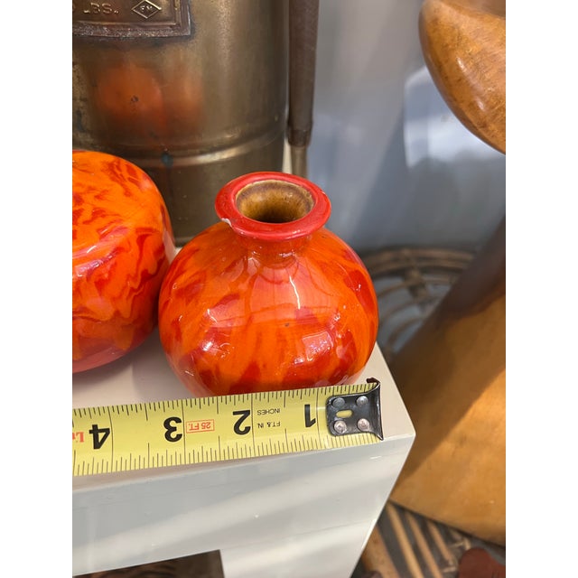 Abstract Pair of Vintage Orange Ceramic Vases For Sale - Image 3 of 9