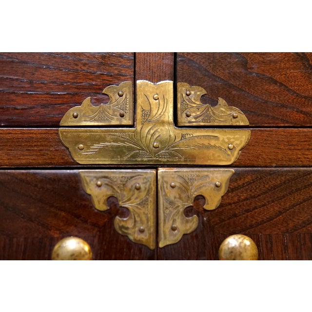 19th Century Antique Korean Elm Wood and Brass Tansu Chest For Sale - Image 11 of 13