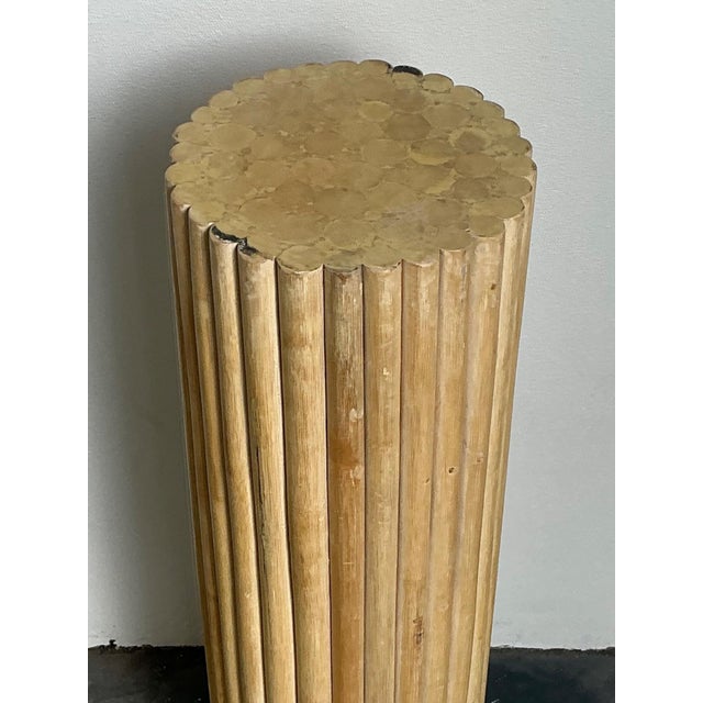 Vintage Ribbed Wood and Rattan Medium Pedestal For Sale - Image 11 of 15