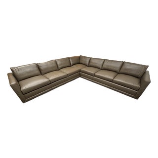 Bespoke Italian Truffle Pebbled Leather Sectional, Three Piece For Sale