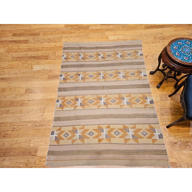 Vintage Native American Navajo Chinle Rug, Handwoven Wool, Banded Stripe Design, 4x6 For Sale - Image 12 of 13