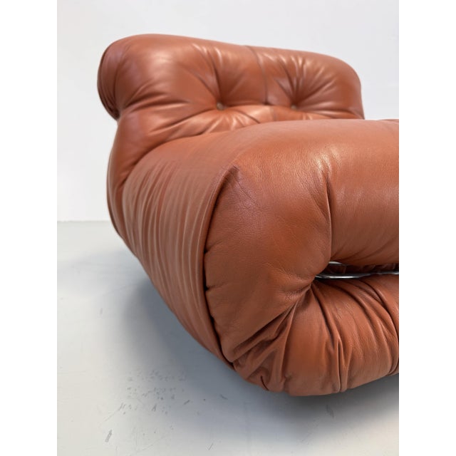 Vintage Italian Soriana Chair in Original Cognac Leather by Afra & Tobia Scarpa for Cassina, 1960s, in Very Good...